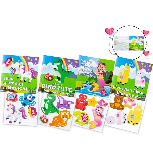 28Pcs Kids Valentines Cards With Stickers-Classroom Exchange Gifts