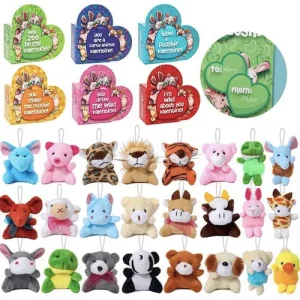 28Pcs Kids Valentines Cards with Animal Plush in Boxes-Classroom Exchange Gift