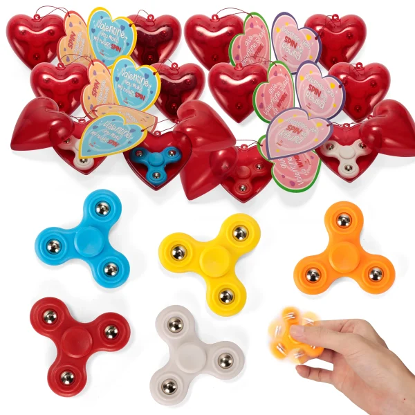 20Pcs Red Prefilled Hearts with  Spinner with Valentines Day Cards for Kids-Classroom Exchange Gifts