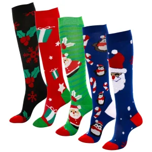 5pcs Womens Christmas High Socks