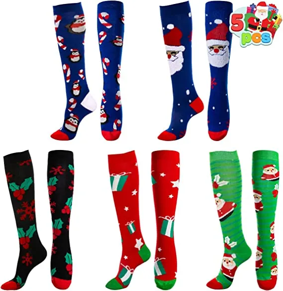 High Quality 5pcs Womens Christmas High Socks