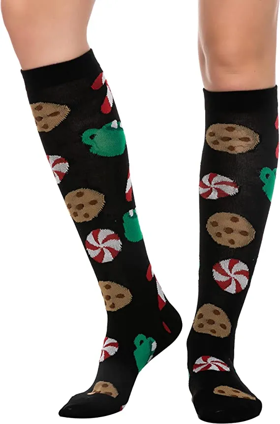 5pcs Womens Christmas Knee High Socks Pattern