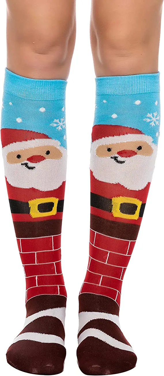 5pcs Womens Christmas Knee High Socks Pattern