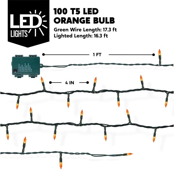 100-Count Orange Halloween LED String Lights 17.3ft