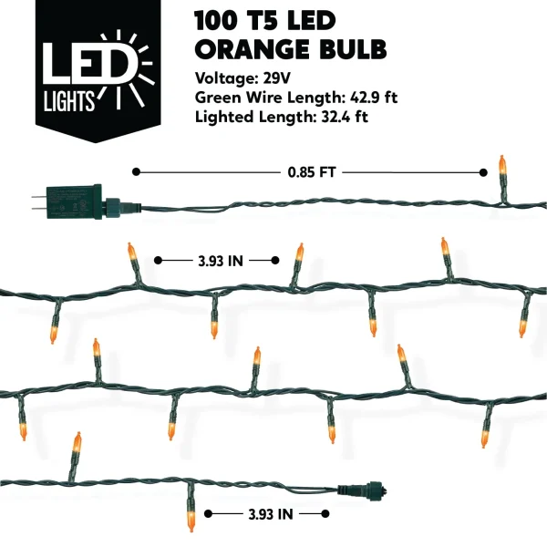 100-Count Orange LED Halloween String Lights 32.4ft