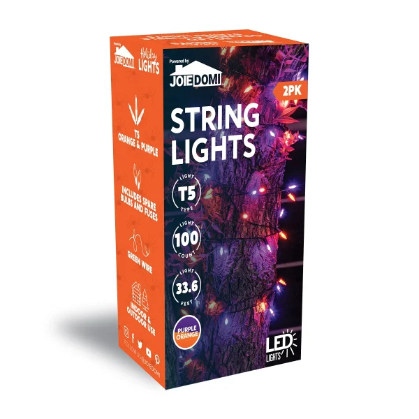 100-Count 34.6ft LED Orange & Purple Halloween String Lights with 8 Lighting Modes