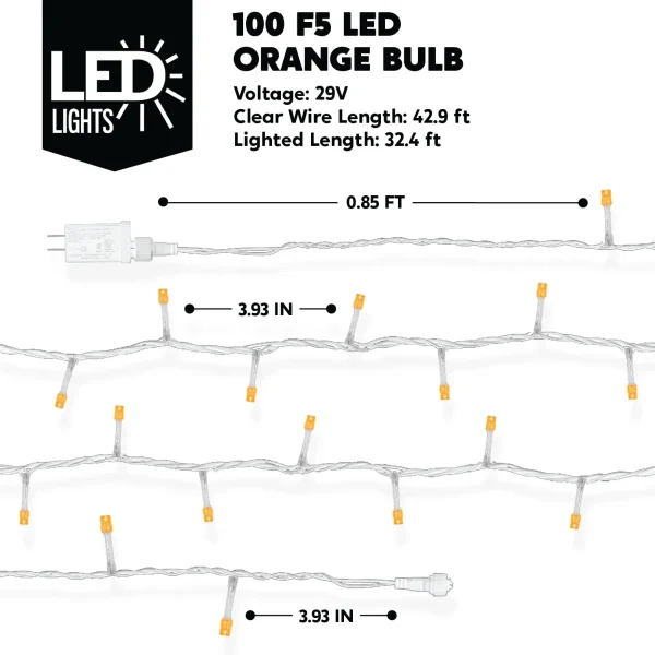 100-Count 32.4ft LED Orange Halloween String Lights with 8 Lighting Modes