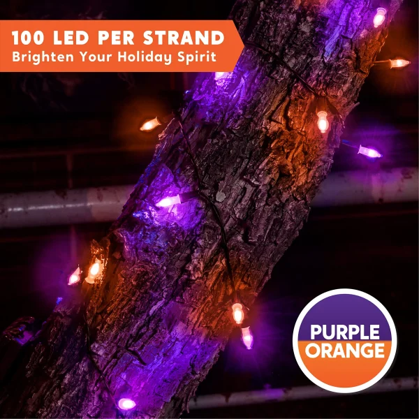 100 Orange & Purple LED Green Wire String Lights(8 Modes, 6 Hr Timer)