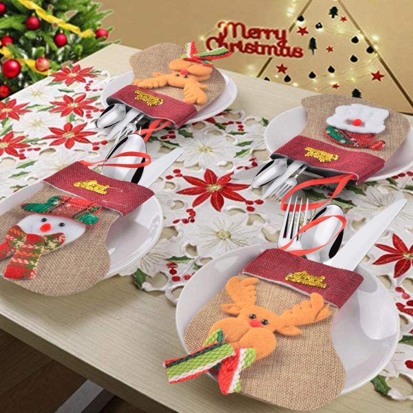 12pcs 3D Plush Burlap Mini Christmas Stockings