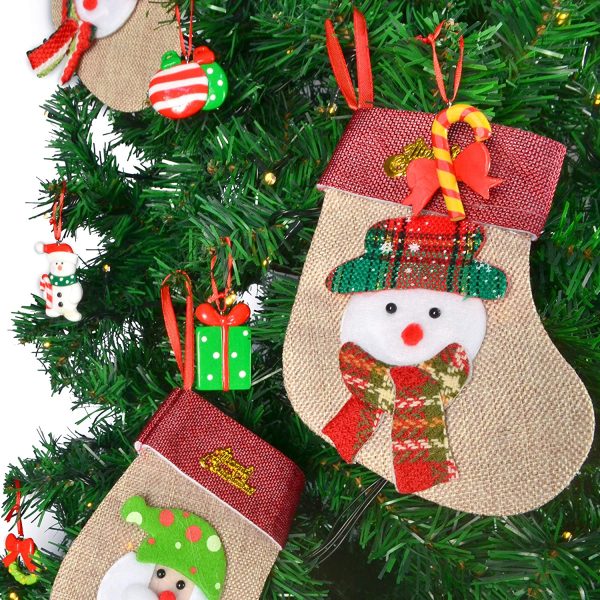 12pcs 3D Plush Burlap Mini Christmas Stockings