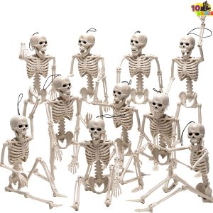 10Pcs Halloween Hanging Posable Skeletons 16in