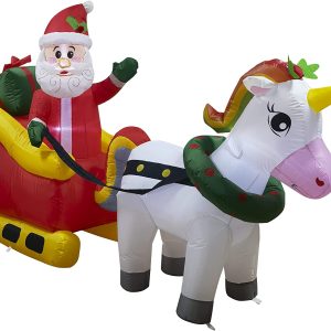 6ft Inflatable LED Unicorn Pulling Santa’s Sleigh