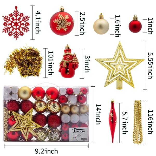 110pcs Red and Gold Christmas Ball Ornaments