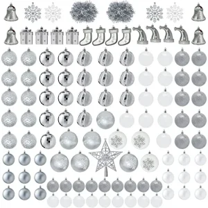 112pcs Silver and White Christmas Ornament Balls