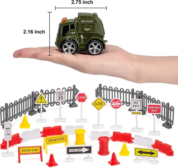 12pcs Friction Powered Die Cast Cars with Traffic Signs