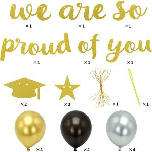 Gold Letter Banner  “We Are So Proud of You” + Hanging Decor