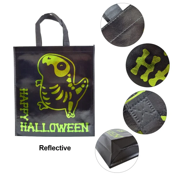 12Pcs Halloween Tote Bags with Shining Skeleton Designs