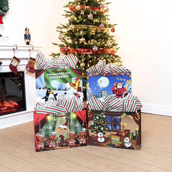12pcs Jumbo christmas gift Bags In 6 Designs