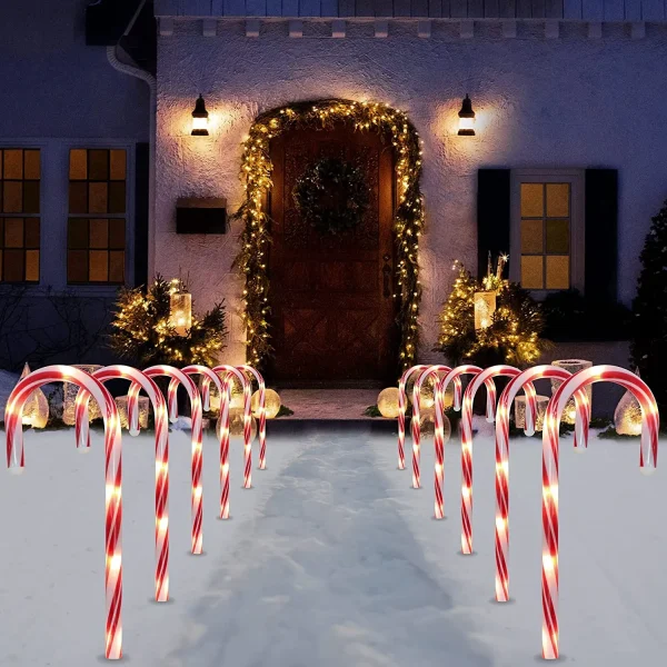 12pcs Christmas Candy Cane Pathway Lights Markers 12in
