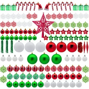 132pcs Red Green White Shatterproof Christmas Ornaments