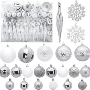 133pcs White and Silver Christmas Tree Ornaments