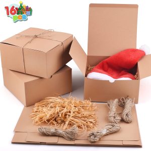Kraft Paper Assorted Gift Box Set with Grass Twines, 16 Pcs