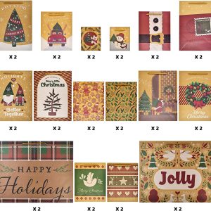 Assorted Christmas Prints Gift Bags, 32 Pcs