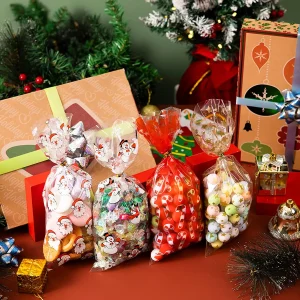 144pcs Christmas Cellophane Bags w/ Ribbon Candy Bag