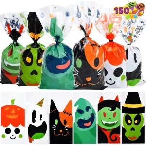 150pcs Halloween Cellophane Treat Bags with Twist Ties