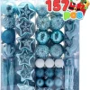 157pcs Blue and White Christmas Tree Ornaments