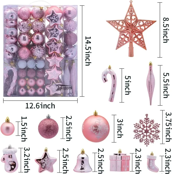 157pcs Rose Gold And White Christmas Ornaments
