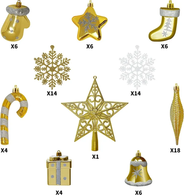 157pcs Gold Silver & White Assorted Christmas Ornaments