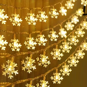 2×40 LED Warm White Led Snowflake String Lights 16ft