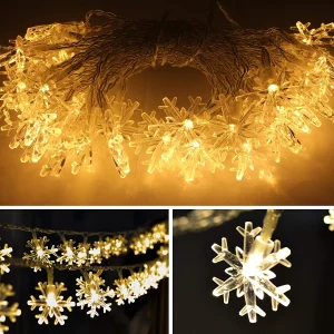 2×40 LED Warm White Led Snowflake String Lights 16ft