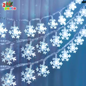 2×40 LED White Snowflake Fairy Lights 16ft