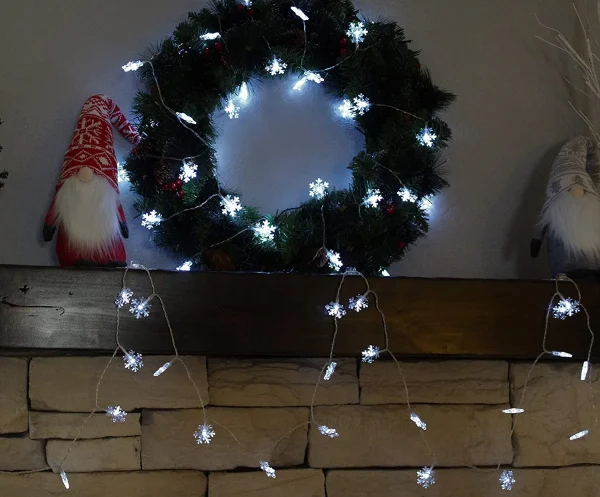 2x40 LED White Snowflake Fairy Lights 16ft