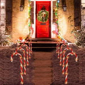 6pcs Warm White Christmas Candy Cane Pathway Markers 17in