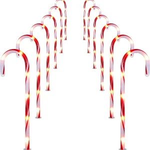 12pcs Red Light Up Candy Cane Pathway Markers 17in