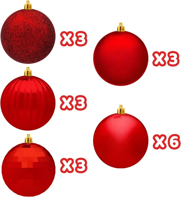 18pcs Red Christmas Ball Ornaments Decoration 3.15in