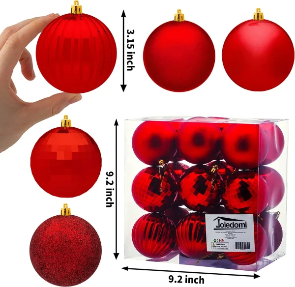 18pcs Red Christmas Ball Ornaments Decoration 3.15in