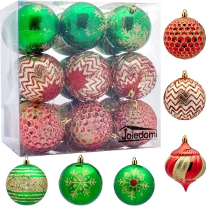 18Pcs Red, Green and Gold Glitter Ball 3.15in