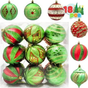 18pcs Red Green & Gold Glitter Ball Ornaments