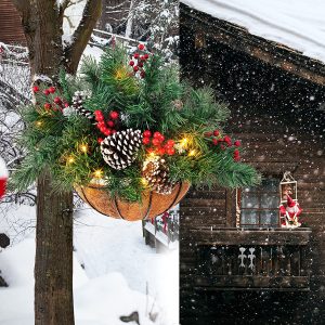 20″ Christmas Prelit Hanging Basket