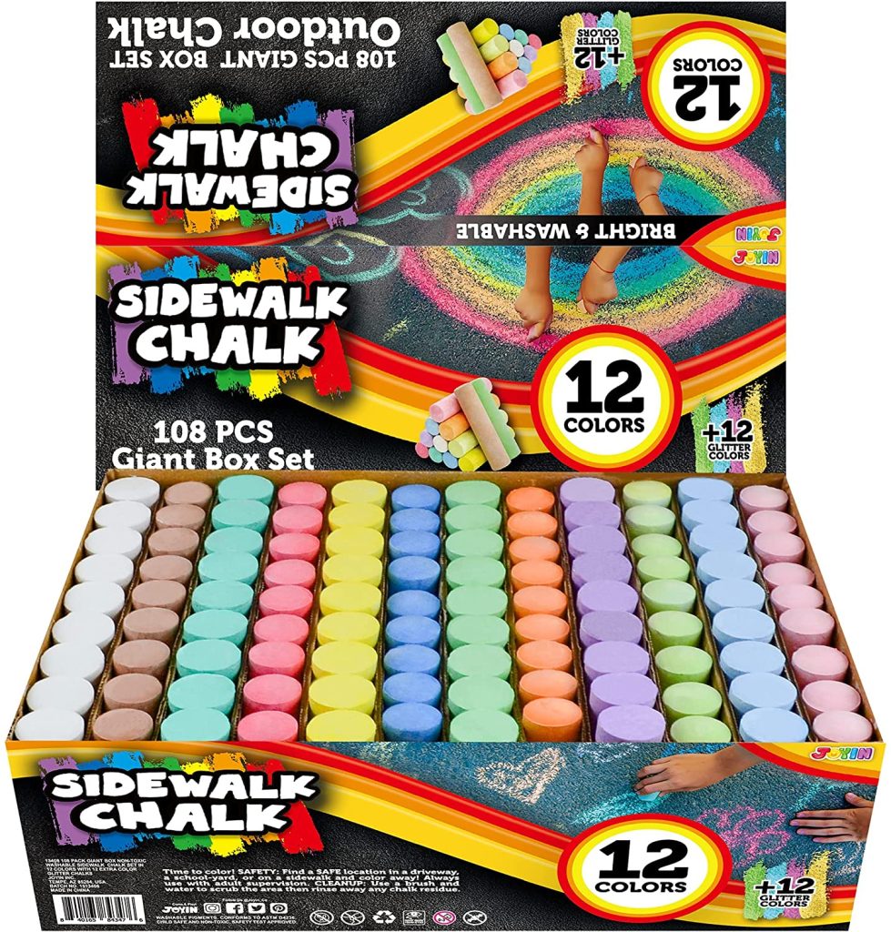 60 Pcs Chalks Set with Rounded Case Jumbo Washable Outdoor Bulk Chalk Non-Toxic Sidewalk Chalks Set for Art Play and Outdoor Play