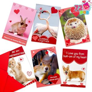 Animal Valentine’s Day Greeting Card, 72 Pcs