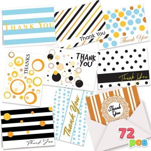 Polka Dots and Stripes Thank you Cards, 72 Pcs