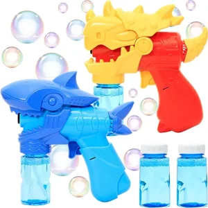 2Pcs Bubble Guns (Blue & Yellow) with 2 Bubble Solution