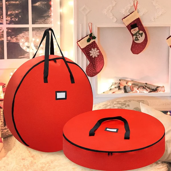 2pcs Red Christmas Wreath Storage Bags 30in