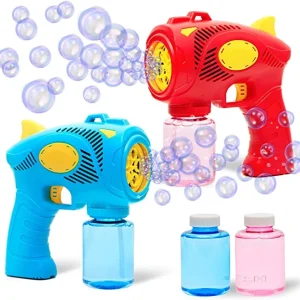 2Pcs Bubble Guns (Red & Blue) with 2 Bubble Solution