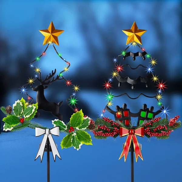 2pcs Christmas Tree Outdoor Solar Stake Lights